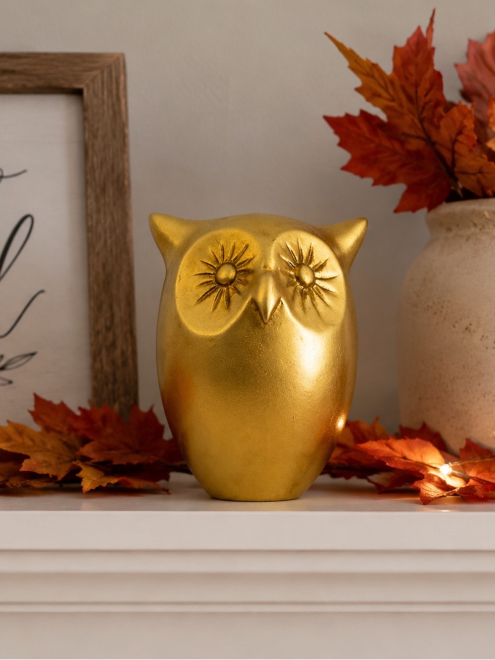 Matte Gold Owl Figurine Hobby Lobby Decor | MCM Style Ceramic Owl Shelf Accent